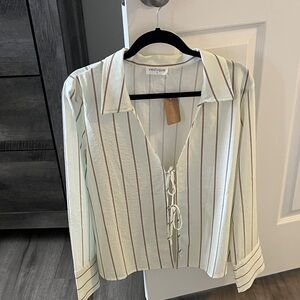 Vestique Ivory and Brown Striped Blouse